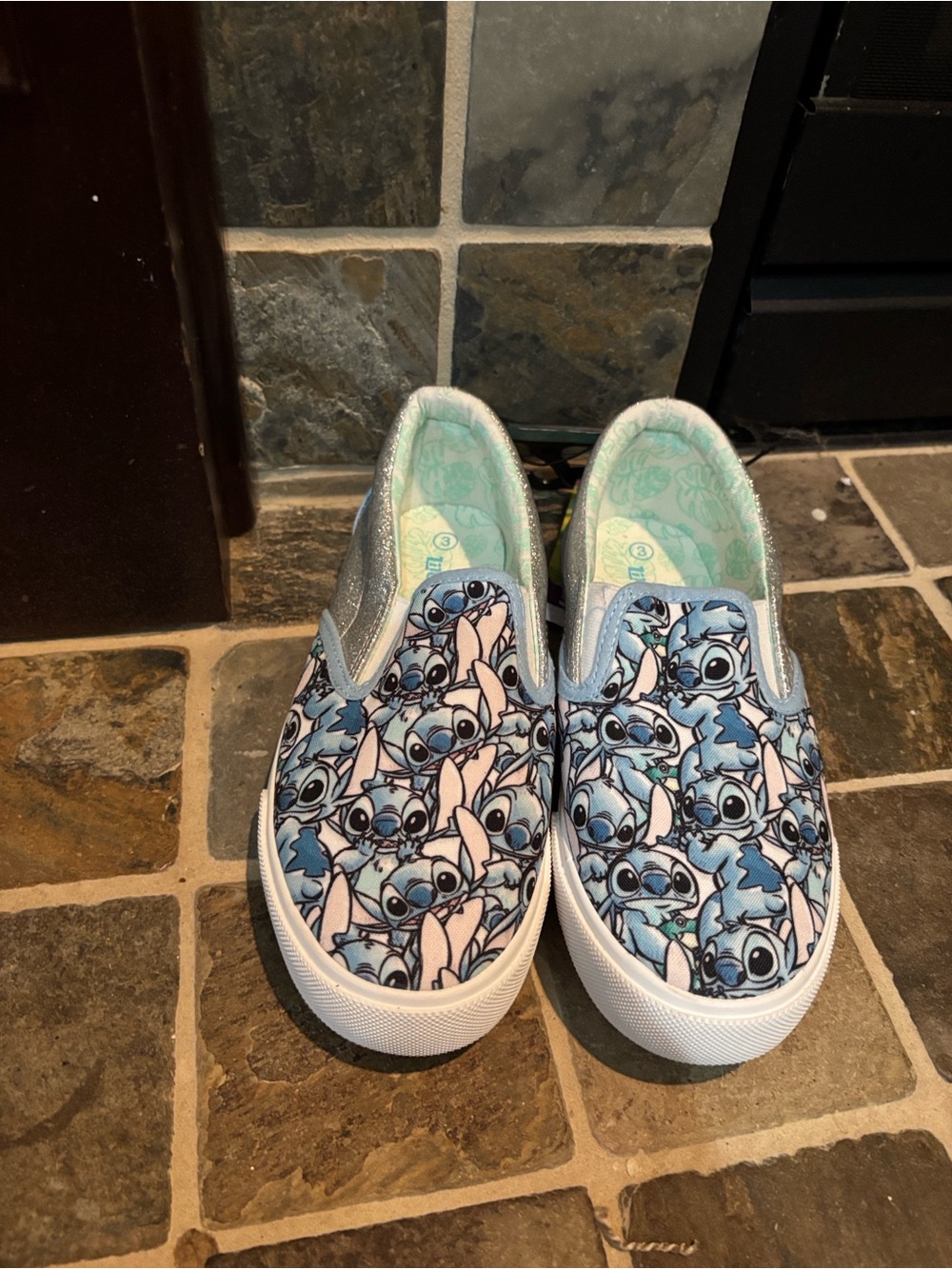 Disney Girls Slip-On Sneakers with Blue Stitch Print